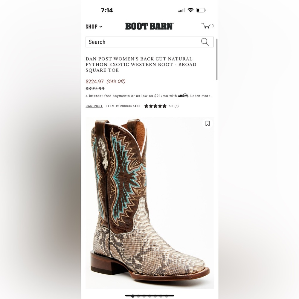 Dan Post Python Western Boots with Turquoise Accent